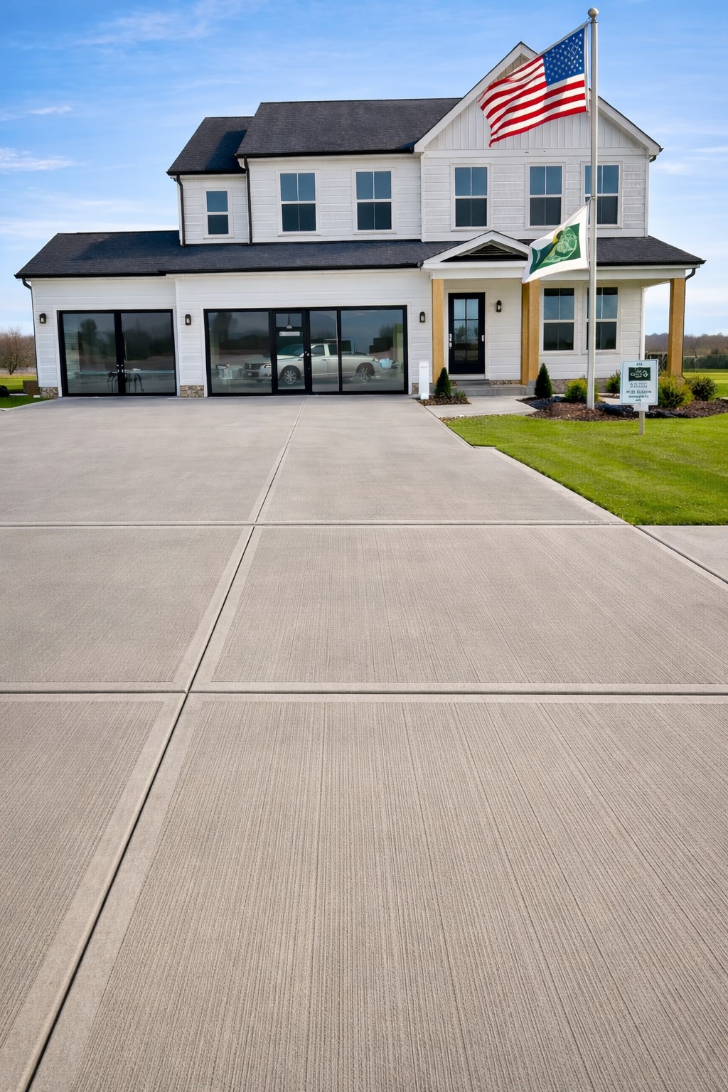 House with large concrete driveway